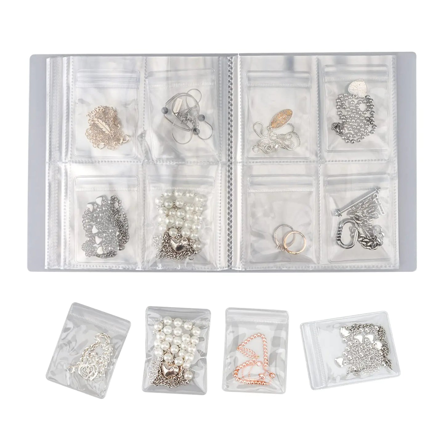 DesignSter Jewelry Storage Book Earring Organizer Book Jewelry Storage Bag Thicken Anti-Oxidation Jewelry Travel Organizer (160Grids+100pcs Ziplock Bags)